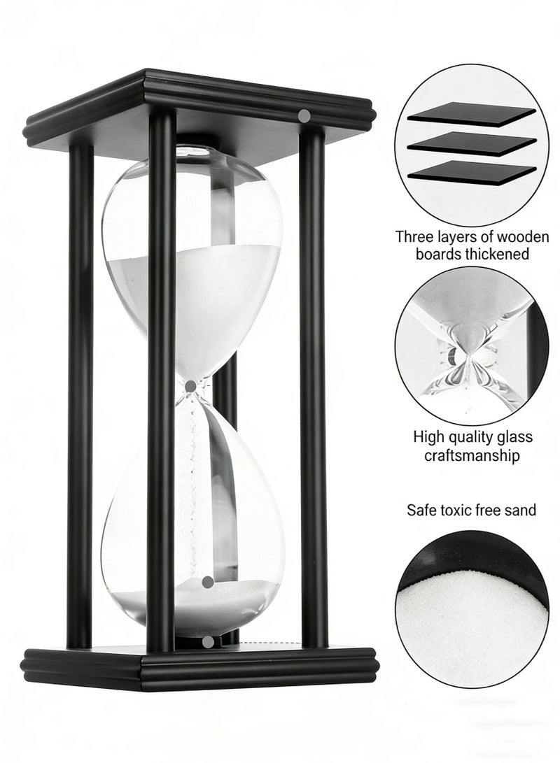 White Sand Hourglass in Black Wooden Frame - 60 Minute Timer - Image 1